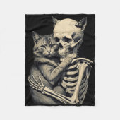 Skeleton Hugging Cat Lover Halloween T-shirt Funny Fleece Deken (Voorkant)