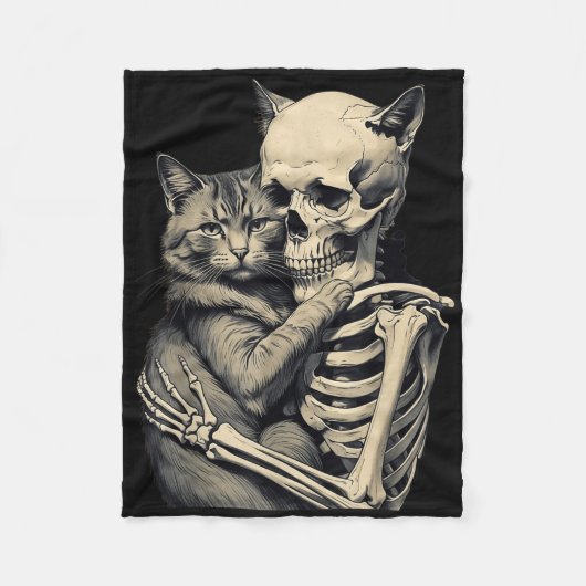 Skeleton Hugging Cat Lover Halloween T-shirt Funny Fleece Deken (Voorkant)