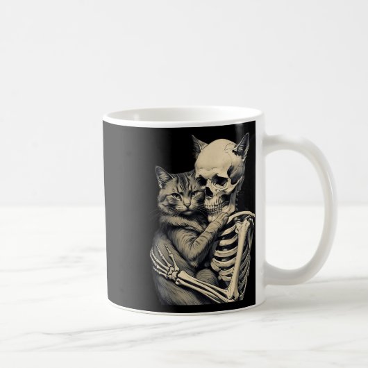 Skeleton Hugging Cat Lover Halloween T-shirt Funny Koffiemok (Rechts)