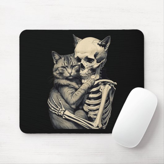 Skeleton Hugging Cat Lover Halloween T-shirt Funny Muismat (Met muis)