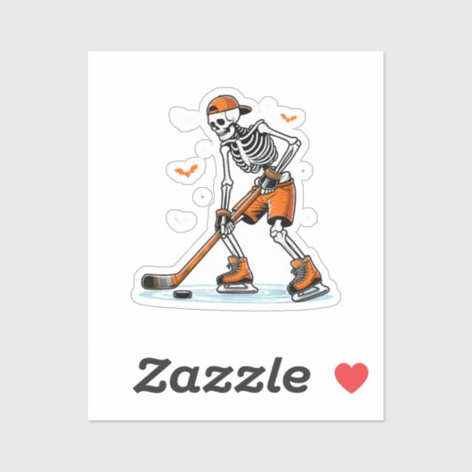 Skeleton Ice Hockey Halloween Boys Funny Halloween Sticker (Vel)