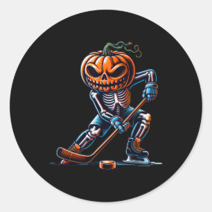 Skeleton IJshockey Halloween Pompoen Hockey Heren Ronde Sticker