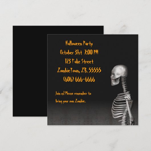 Skeleton - Invitation à la fête d'Halloween (Devant / Derrière)