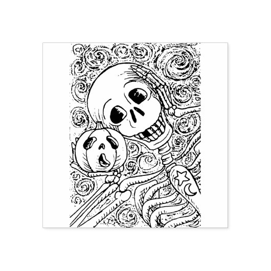 SKELETON & JACK O LANTERN, HALLOWEEN RUBBER STEMP 	RUBBERSTEMPEL (Afrduk)