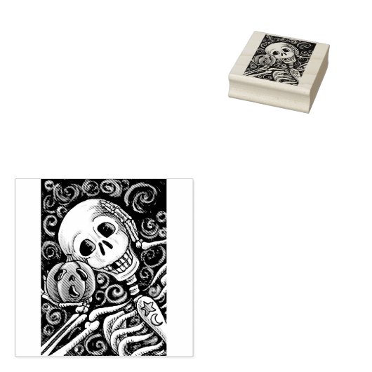 SKELETON & JACK O LANTERN, HALLOWEEN RUBBER STEMP 	RUBBERSTEMPEL (Gestempeld)