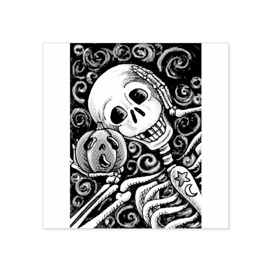 SKELETON & JACK O LANTERN, HALLOWEEN RUBBER STEMP 	RUBBERSTEMPEL (Afrduk)