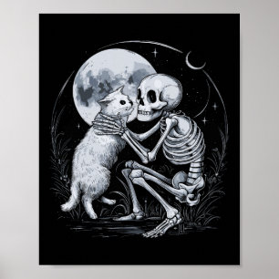 Skeleton Kat Schedel Kat Schattigee Gothic Hallowe Poster