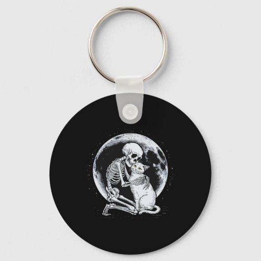 Skeleton Kat Schedel Kat Schattigee Gothic Hallowe Sleutelhanger (Voorkant)