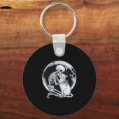 Skeleton Kat Schedel Kat Schattigee Gothic Hallowe Sleutelhanger (Voorkant)