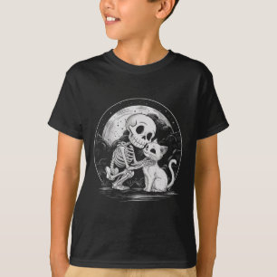 Skeleton Kat Schedel Kat Schattigee Gothic Hallowe T-shirt
