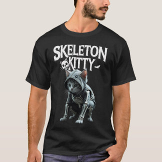 Skeleton Kat T-shirt: Spooky Halloween Cat Lover T-shirt