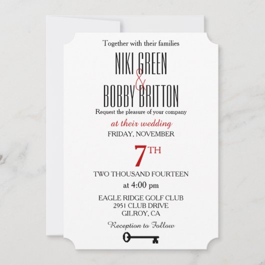 Skeleton Key Wedding Invitation Kaart (Voorkant)