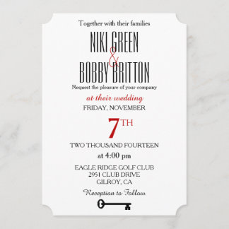 Skeleton Key Wedding Invitation Kaart