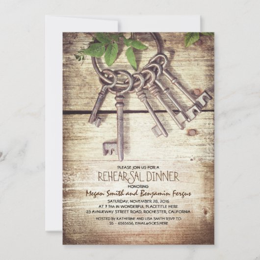 Skeleton Keys Rustic Rehearsdîner Invitations (Devant)