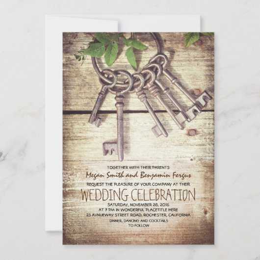 Skeleton Keys Rustique mariage invitations (Devant)