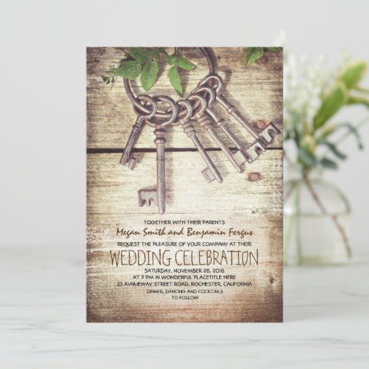 Skeleton Keys Rustique mariage invitations (Debout devant)