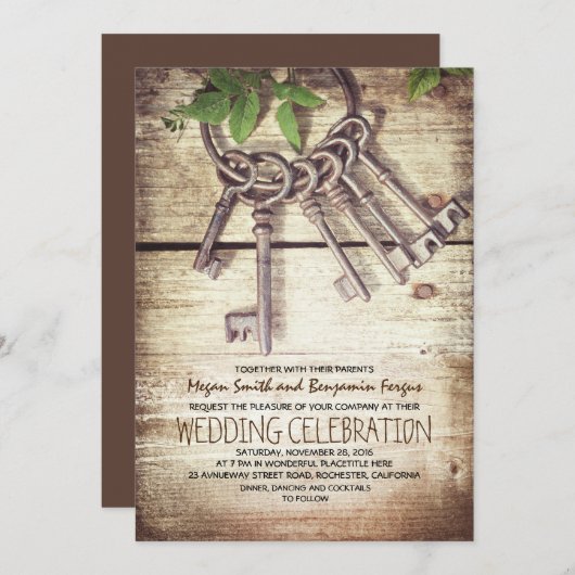 Skeleton Keys Rustique mariage invitations (Devant / Derrière)