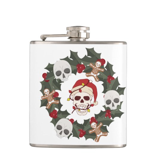 Skeleton Krans op een Vinyl Wrapped Flask Heupfles (Voorkant)