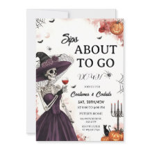 Skeleton Lady Halloween Cocktail Party Invitation