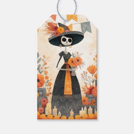 Skeleton Lady La Catrina Day of the Dead  Cadeaulabel (Voorkant)