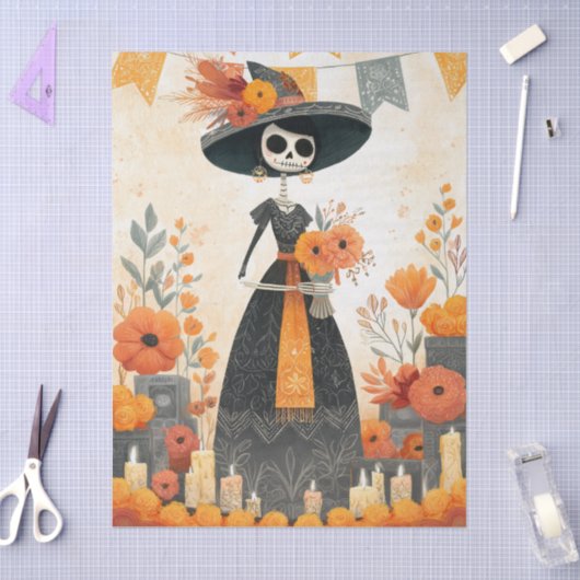 Skeleton Lady La Catrina Day of the Dead Decoupage Tissuepapier (Craft)