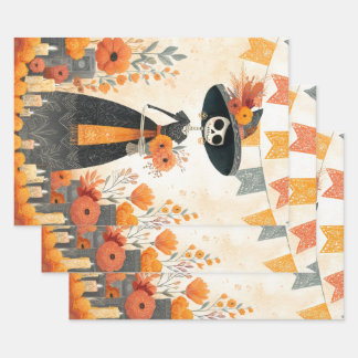 Skeleton Lady La Catrina Day of the Dead  Inpakpapier Vel