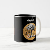 Skeleton loopt hun honden in kostuums tweekleurige koffiemok (Voorkant rechts)