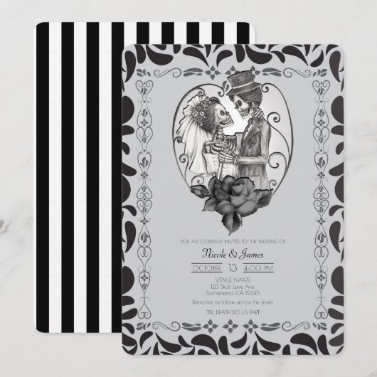 Skeleton Love Couple Marriage Dance Gothic Wedding Kaart (Voorkant / Achterkant)