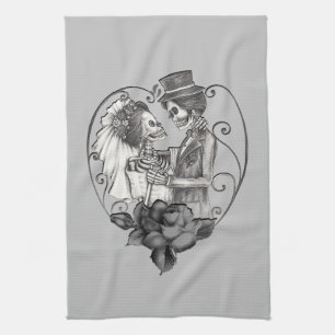 Skeleton Love Paar Huwelijk Dans Elke Kleur Theedoek