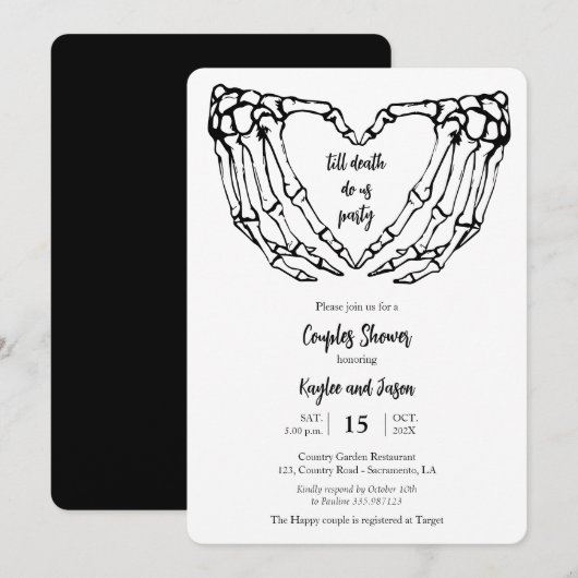 Skeleton Mains Gothique Couples Douche Invitation (Devant / Derrière)