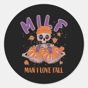 Skeleton Man Ik hou van Herfst Fun Skeleton Pumpki Ronde Sticker