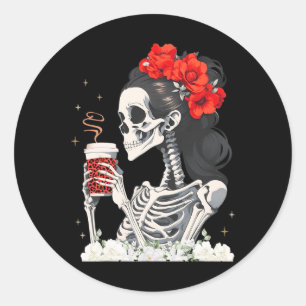 Skeleton Messy Bun Koffie Grappig Kostuum Mama Vro Ronde Sticker