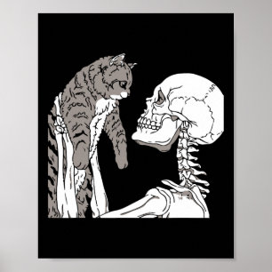 Skeleton met een kat Lazy Halloween Costume Skul Poster