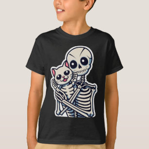 Skeleton met een Shirt van een kat Lazy Halloween