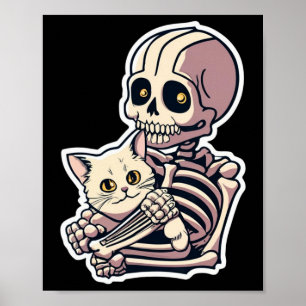 Skeleton met een Shirt van een kat Lazy Halloween  Poster
