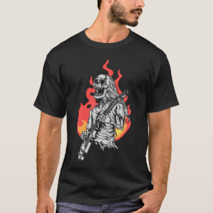 Skeleton met elektrische Guitar Flames Rock Music T-shirt