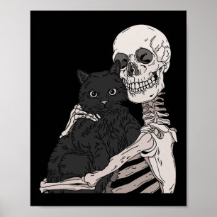 Skeleton met kat Lazy Halloween Costume Sku Poster