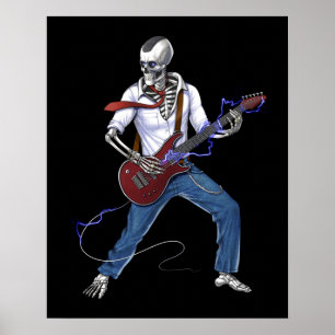Skeleton Metal Music Guitarist Poster