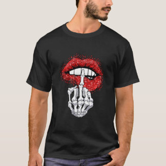 Skeleton Middle Finger and Lips Funny Halloween T-shirt