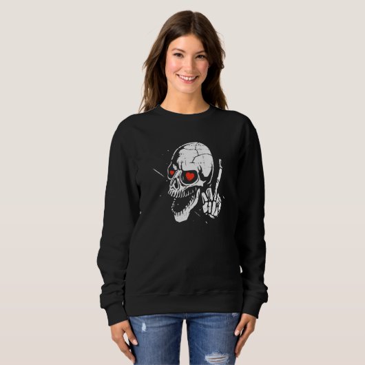 Skeleton Middle Finger Heart Valentines Day Skull  Trui (Voorkant volledig)