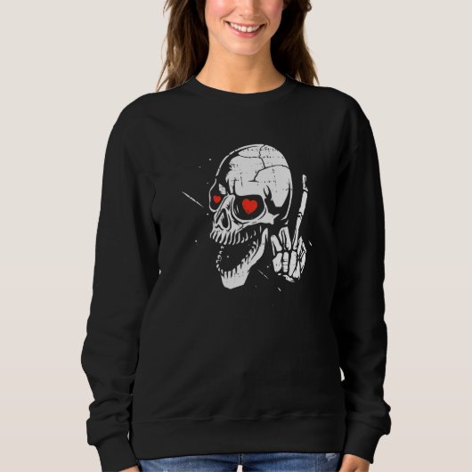 Skeleton Middle Finger Heart Valentines Day Skull  Trui (Voorkant)