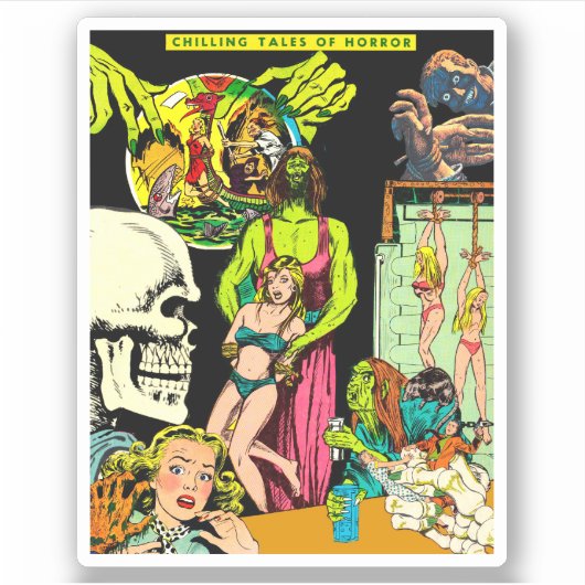 Skeleton Monsters Witch Veranderde Kunsthorror Col Sticker (Voorkant)