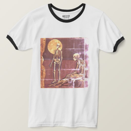  Skeleton Moonlit Scene Ringer T-shirt (Design voorkant)