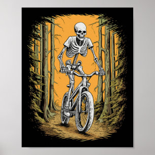 Skeleton Mountainbike Fietser Skeleton Halloween Poster
