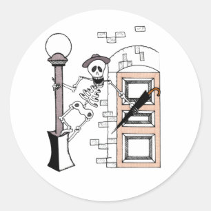 Skeleton Movie Star Celebrity Singing w/ Umbrella Ronde Sticker