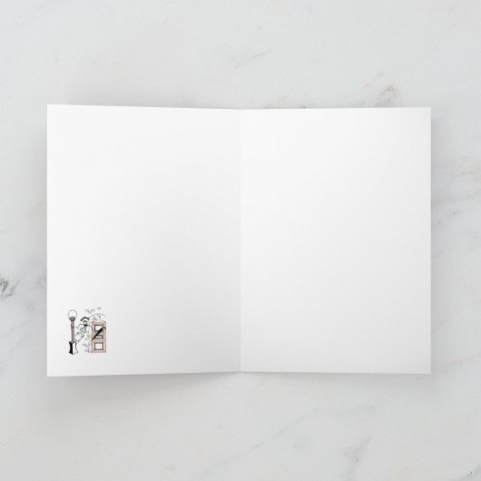 Skeleton Movie Star Zingt in Regen met Umbrella Kaart (Binnen)