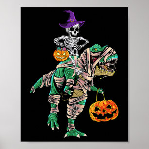 Skeleton Mummy Dinosaur T Rex Halloween voor jonge Poster