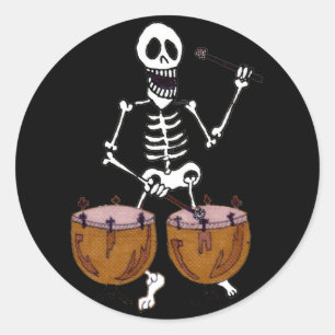 Skeleton Musician Drummer op Kettle Drums Ronde Sticker