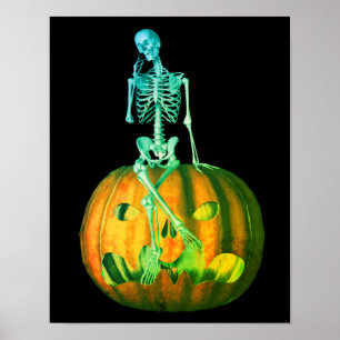 Skeleton op Jack O Lantern Pumpkin Poster
