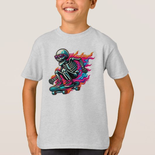 Skeleton op Skateboard ride boys Halloween T-shirt (Voorkant)